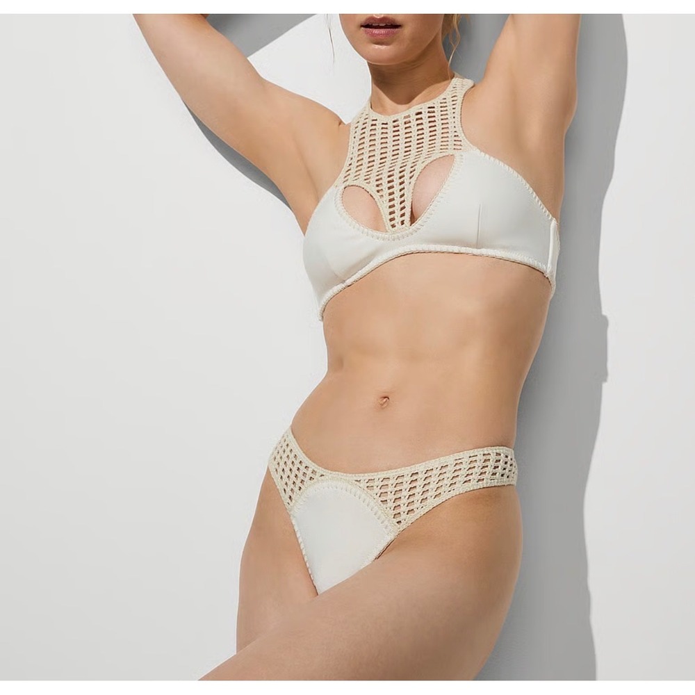 Victoria's Secret Archives Swim White Crochet‎ Thong Bikini Bottom New L